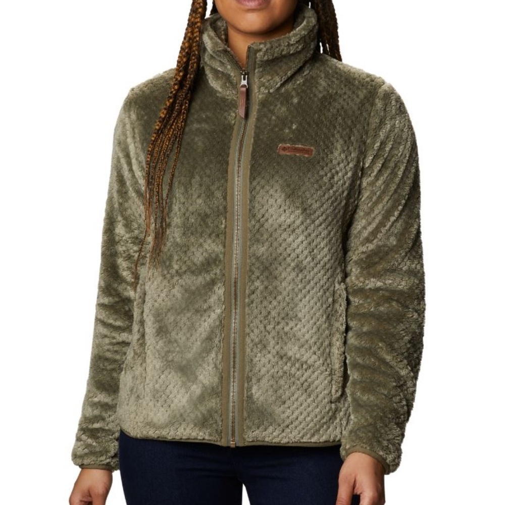Columbia Women's Fire Side II Sherpa Fleece Jacket Sz Small Green Olive Full Zip